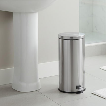 30L Stainless Steel Pedal Bin with Lid – Hands-Free Kitchen & Bathroom Trash Can