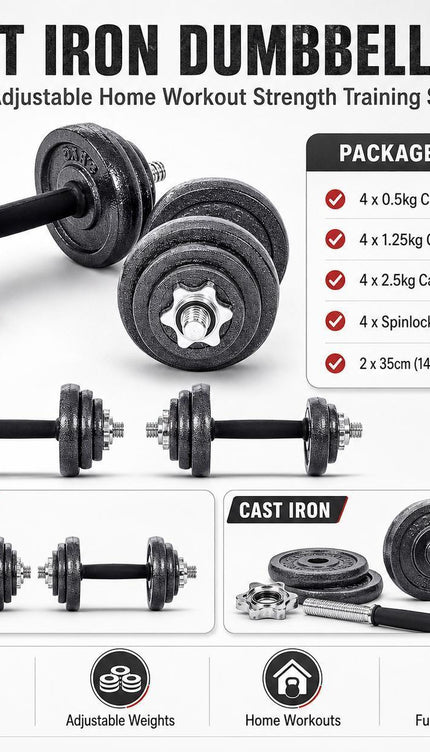 20kg 6-in-1 Adjustable Dumbbell Barbell & Kettlebell Set