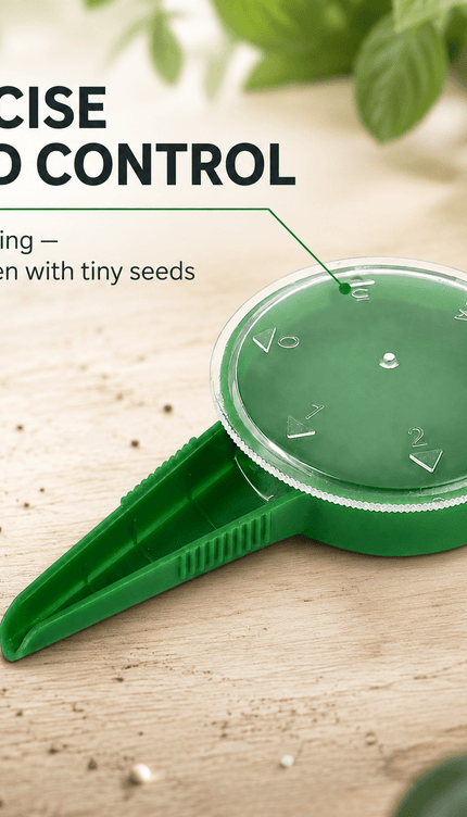 Seed Sower Dispenser with 5 Adjustable Dial Settings, Handheld Garden Seeder Spreader for Flower, Grass, Vegetable and Small Seeds, Easy Planting Tool