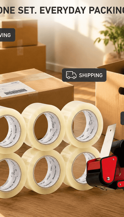 Clear Packing Tape with Dispenser Gun – 6 Rolls, 48mm × 66m
