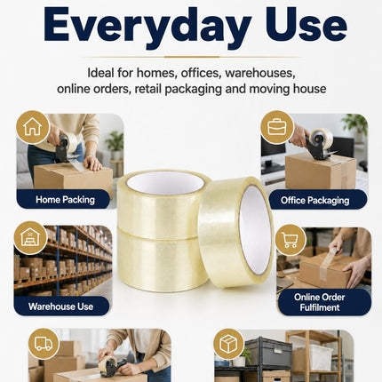 Packing Tape Clear Parcel Box Sealing Tape 3 Rolls Heavy Duty for Packaging Moving House & Storage 48mm x 66m