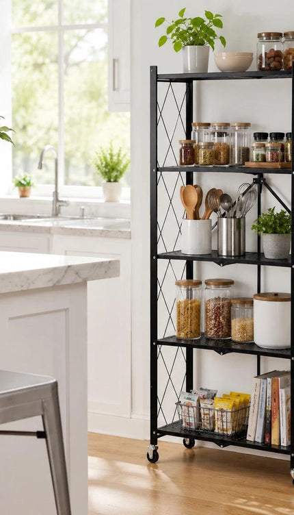 Extra Large Folding Storage Rack – Freestanding Shelves, Black