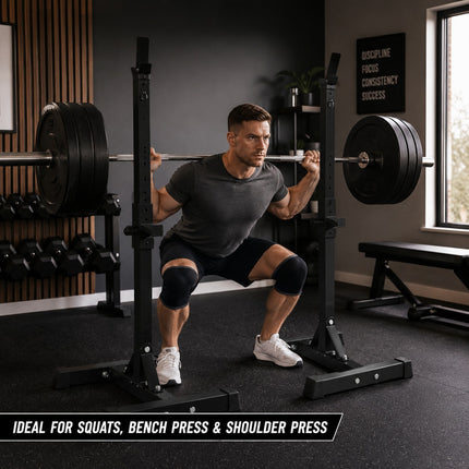 Multi Purpose Adjustable Barbell Rack and Squat Stand for Bench Press, Weight Lifting and Strength Training, Heavy Duty Home Gym Fitness Equipment with Adjustable Height and Stable Base for Men Women