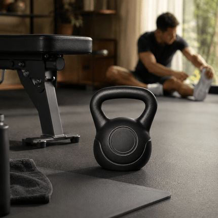 10KG Kettlebell Fitness Weight, Black Vinyl Coated Cement Home Gym Workout Weight with Ergonomic Handle