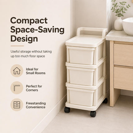 Storage Trolley 3 Tier Drawer Cabinet Plastic on Wheels for Kitchen Bathroom Bedroom Home Office Organisation