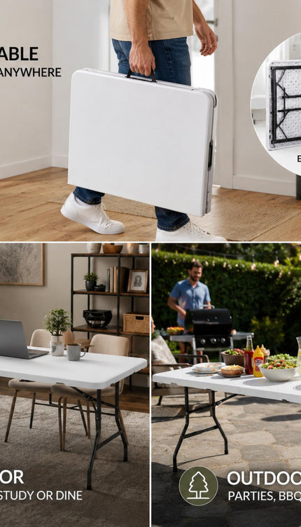 6FT Folding Trestle Table 180cm with Carry Handle
