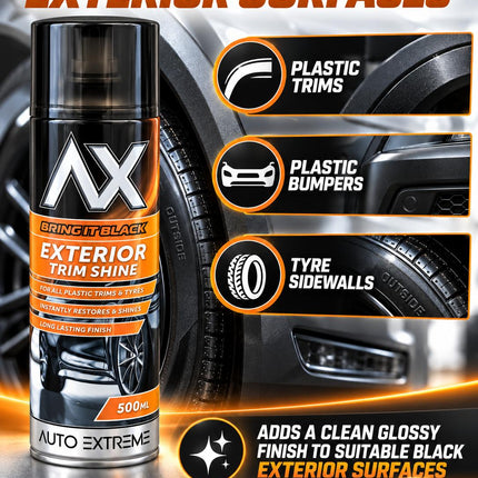 Plastic Trim Restorer Spray 500ml Black Shine Tyre Dressing Aerosol Car Bumper Detailer Pack 1 or 2