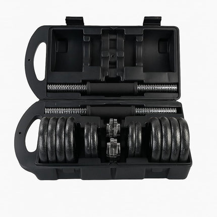 Adjustable Dumbbell & Barbell Set Cast Iron | Home Gym Weights Kit with Connector Bar, Carry Case for Strength Training & Full Body Workout
