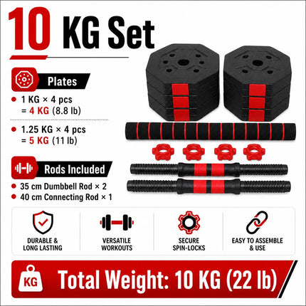 Adjustable Octagonal Dumbbell Set-Red