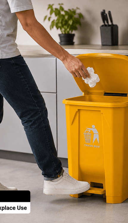 80L Yellow Pedal Dustbin with Lid, Large Plastic Waste Bin, Hands-Free Foot Pedal Trash Can, PP5 Rubbish Container for Kitchen, Office, Bathroom & Workplace