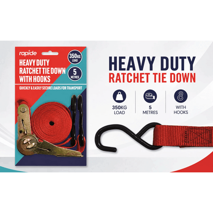 Ratchet Tie Down Strap 5M Heavy Duty Cargo Lashing Belt for Car Motorcycle Truck Trailer Load Securing Moving Transport Equipment
