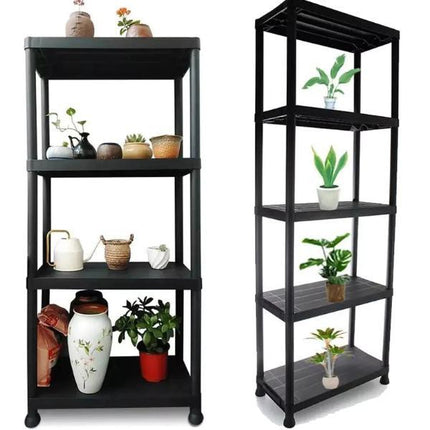 Plastic 4/5 Tier Storage Rack Freestanding Garage Shelving Unit Durable Utility Shelf Organizer for Shed Home & Warehouse Strong Multi-Purpose Rack for Tools & Boxes Easy Assembly