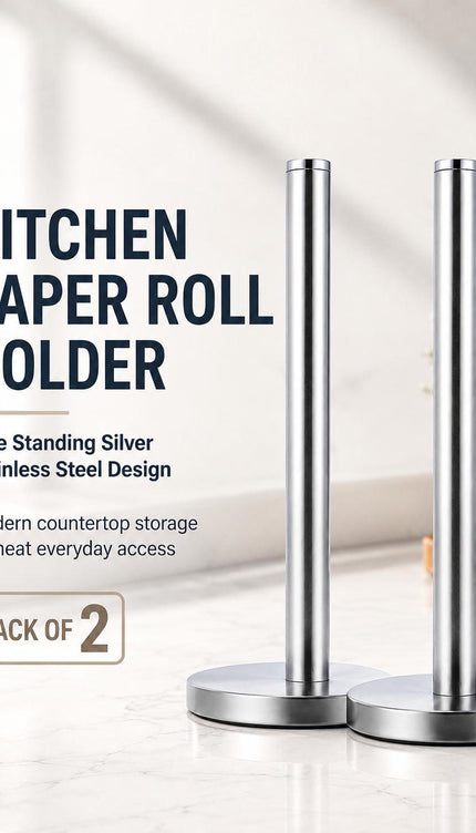 Kitchen Paper Roll Holder Pack of 2 Free Standing Silver Stainless Steel