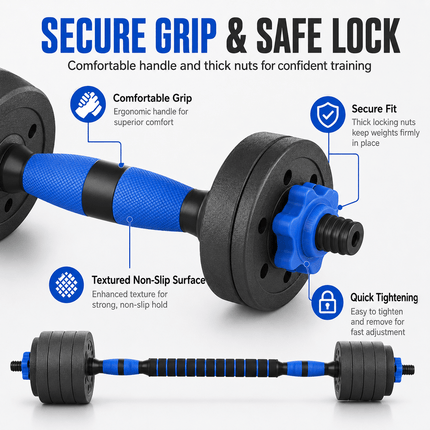 40KG Adjustable Dumbbell Barbell Set with Push Up Bars & Connecting Rod Home Gym Weight Training Equipment