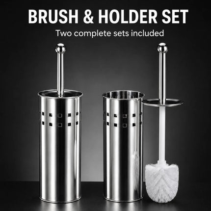 Toilet Brush & Holder Set Silver Stainless Steel Long Handle WC Cleaning Brush with Mirror Finish Storage Holder Bathroom Accessory