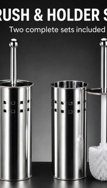 Toilet Brush & Holder Set Silver Stainless Steel Long Handle WC Cleaning Brush with Mirror Finish Storage Holder Bathroom Accessory