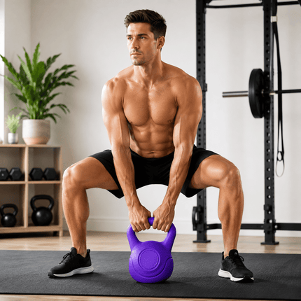 10KG Kettlebell Fitness Weight, Purple Vinyl Coated Cement Home Gym Workout Weight with Ergonomic Handle