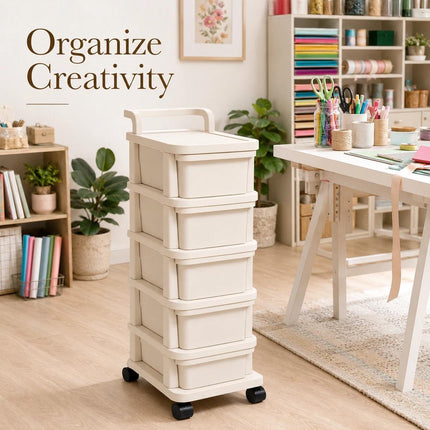 5 Tier Storage Trolley Plastic Drawer Cabinet on Wheels for Kitchen Bathroom Bedroom Home Office Organisation