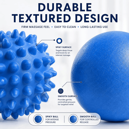 Massage Ball Set Blue 6.1cm & 7cm Deep Tissue Trigger Point Lacrosse Spiky Balls for Muscle Recovery Gym Yoga