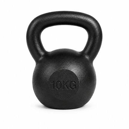 10kg Cast Iron Kettlebell, Black Strength Training Weight with Flat Base for Home Gym Workouts