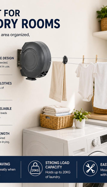 30M Retractable Clothes Line 30KG Heavy Duty Double Washing Line Extendable Wall Mounted Dryer