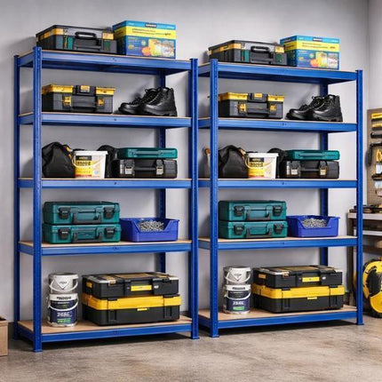 2x Heavy Duty Garage Shelving Unit 5 Tier Blue Metal Storage Rack 150x70x30cm Boltless