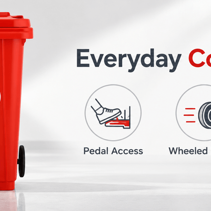 120L Red Outdoor Wheelie Bin with Lid, Heavy Duty HDPE Waste Rubbish Dustbin with Rubber Wheel