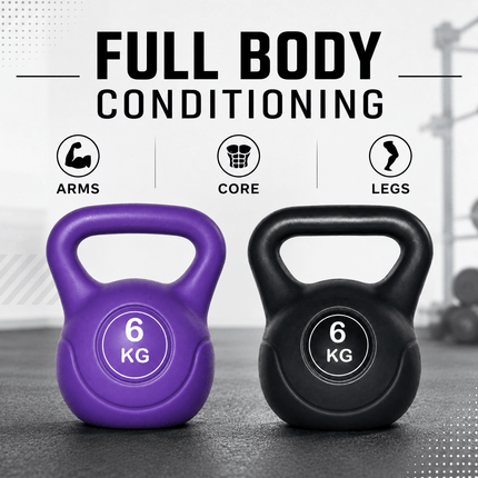 6KG Vinyl Coated Cast Iron Kettlebell Weight for Home Gym, Strength Training, Weightlifting, Cardio and Full Body Fitness Workouts