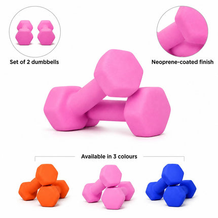 Neoprene Dumbbells Set Of 2 – Durable Iron Hand Weights with Anti-Slip Grip for Home Gym, Aerobic Workout & Fitness Training