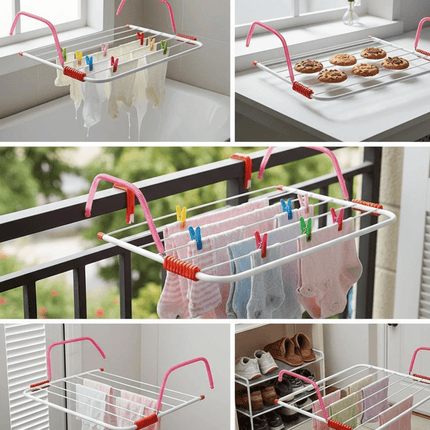 Radiator Laundry Airer Dryer Rack 5 Bar Folding Clothes Towel Washing Rack 3M Portable Hanging Drying Rack for Home Bathroom Indoor Laundry Use
