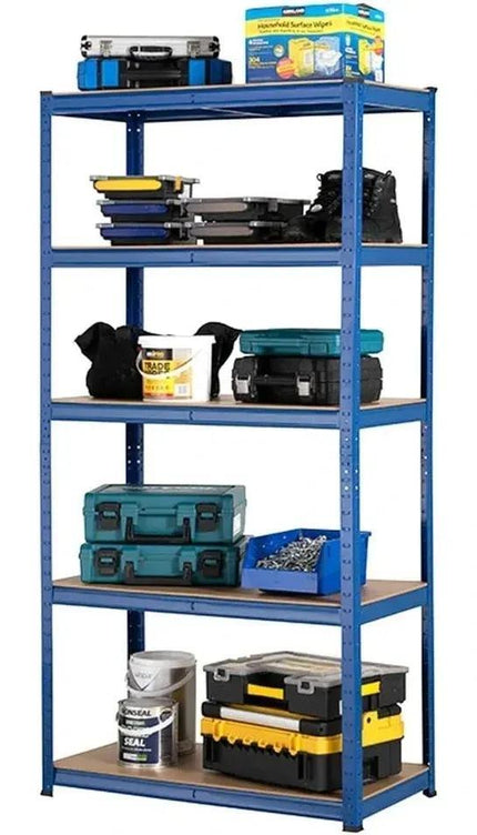 5 Tier Blue Storage Rack Heavy Duty Galvanised Steel Shelving Unit Garage Warehouse Workshop Home Office Utility Room Durable Sturdy