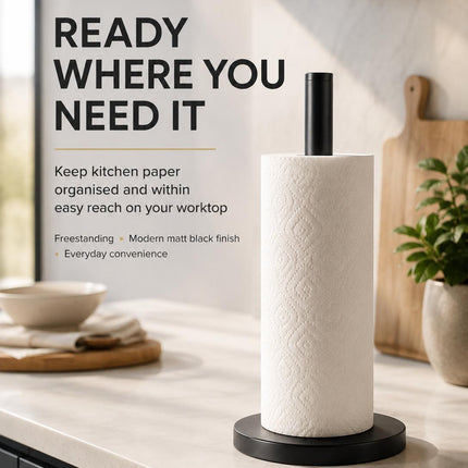 Kitchen Roll Holder Pack of 2 Free Standing Matt Black Stainless Steel Paper Towel Stand Countertop Holder 31.8cm