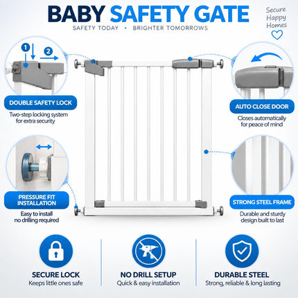 Auto-Close Baby & Pet Safety Gate | Pressure Fit Steel Stair Gate 69.5–76cm