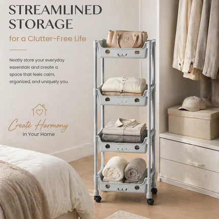 3/4 Tier Slim Trollrey Storage Cart Wheels Space Saving Kitchen Bathroom Utility Organizer Shelf Rack