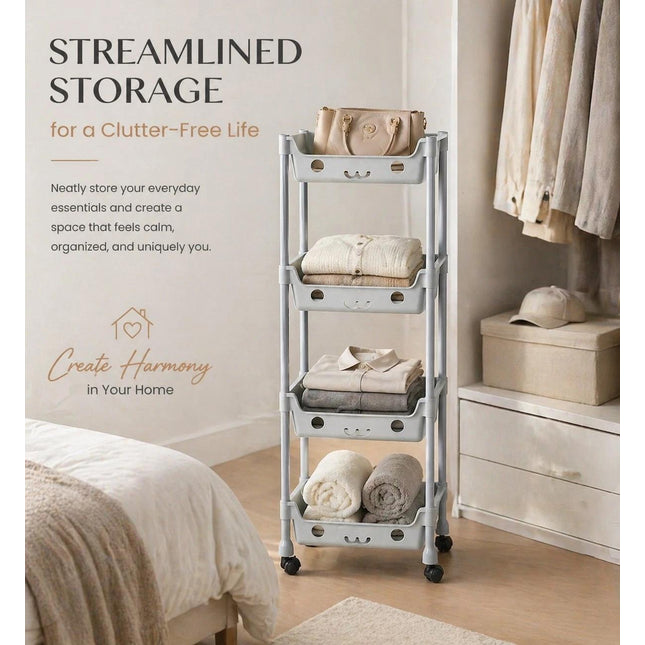 3/4 Tier Slim Trollrey Storage Cart Wheels Space Saving Kitchen Bathroom Utility Organizer Shelf Rack