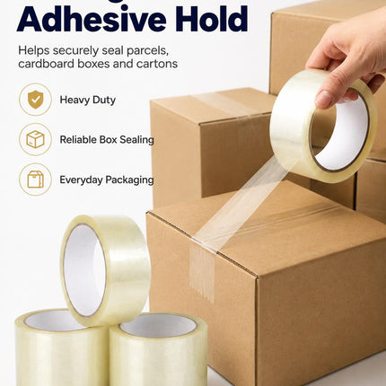 Packing Tape Clear Parcel Box Sealing Tape 3 Rolls Heavy Duty for Packaging Moving House & Storage 48mm x 66m