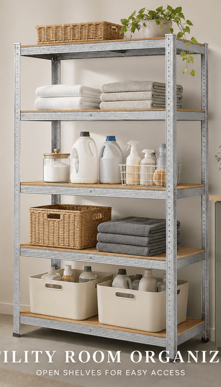 5 Tier Galvanised Steel Shelving Unit 150 x 70 x 30cm, Heavy Duty Adjustable Storage Rack for Garage, Workshop, Warehouse & Home Organisation, Silver, Pack of 1