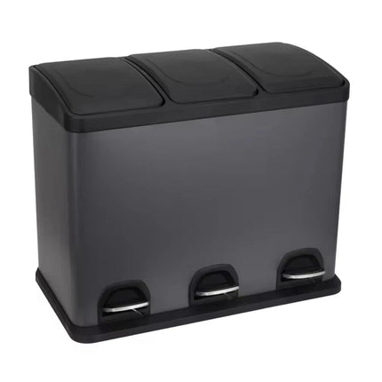 45L Stainless Steel Triple Compartment Pedal Bin – 3x15L Recycling Bin for Kitchen & Office