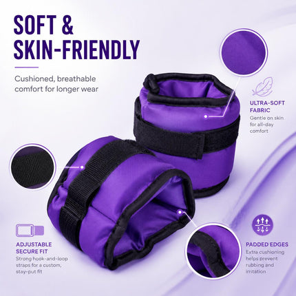 Ankle Wrist Weights Pair Purple Adjustable Leg Weights Straps for Walking Running Yoga Gym Fitness Training Home Workout 0.5kg-3kg
