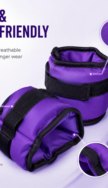 Ankle Wrist Weights Pair Purple Adjustable Leg Weights Straps for Walking Running Yoga Gym Fitness Training Home Workout 0.5kg-3kg