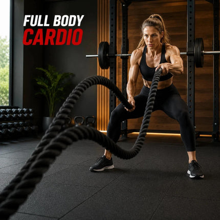 Battle Rope 6m x 38mm Heavy Duty, Polyadic Exercise Rope with Handles for Cardio, Strength & HIIT Workouts
