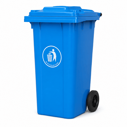 100L Wheelie Bin with Lid, Blue Heavy Duty HDPE Wheeled Refuse Bin with Rubber Wheels and Steel Axle, Outdoor Waste Bin for Home, Flat, Garage and Workplace, 74 × 53 × 45 cm