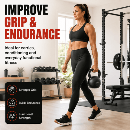 8kg Cast Iron Kettlebell, Black Strength Training Weight with Flat Base for Home Gym Workouts