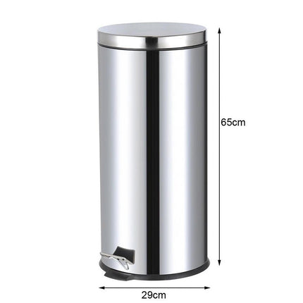 30L Stainless Steel Pedal Bin with Removable Inner Bucket, Hands-Free Foot Pedal Trash Can for Kitchen, Office, Bathroom, Home Waste Disposal, Durable Hygienic Rubbish Bin