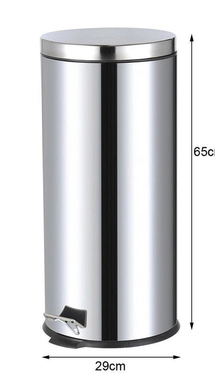 30L Stainless Steel Pedal Bin with Removable Inner Bucket, Hands-Free Foot Pedal Trash Can for Kitchen, Office, Bathroom, Home Waste Disposal, Durable Hygienic Rubbish Bin