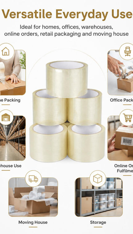 Strong Heavy Duty Parcel Packing Tape – 6 Rolls, 48mm × 66m