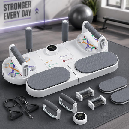 Multifunctional Push Up Board with Resistance Bands, Adjustable Handles Portable Home Gym Workout Equipment for Chest, Shoulders, Arms, Back and Full Body Strength Training Fitness Exercise System