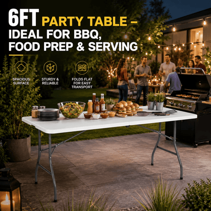 2x 6ft Folding Table Portable Trestle Camping Picnic Party Garden Market Stall Catering Banquet Foldable Tables