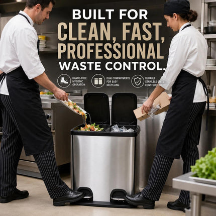 Dual Pedal Bin 2 x 15L Stainless Steel Recycling Waste Can 30L for Kitchen Office