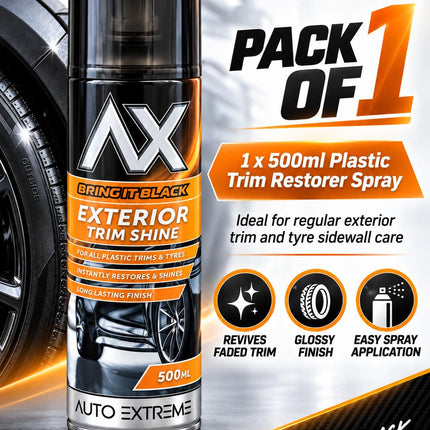 Plastic Trim Restorer Spray 500ml Black Shine Tyre Dressing Aerosol Car Bumper Detailer Pack 1 or 2